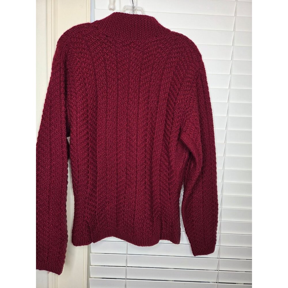VTG Womens Red 100% Wool Shawl Cardigan Sweater L peplum chunky Academia classic - Picture 8 of 11